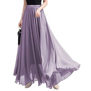 ORANDESIGNE Jupe Femme Longue Pliss&eacute;e en Mousseline de Soie Chic et Elegant Trap&egrave;ze Taille Haute Tulle Jupe Fluide Taille &Eacute;lastique D&eacute;contract&eacute; Maxi Jupe Soir&eacute;e Skirt Pourpre Clair S (ORANNER EU, neuf)