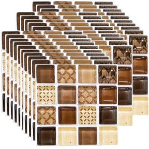 Ledeak 30 Pi&egrave;ces Mosa&iuml;que Stickers Carreaux Muraux, Credence PVC Adhesive pour Cuisine Salle de Bain, Imperm&eacute;ables Stickers Carrelage, R&eacute;sistant &agrave; la Chaleur Autocollant Carreau (Marron) (Deeying, neuf)