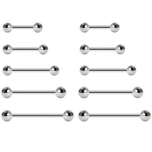 NewkeepsR 5 paires 2.5mm acier filet&eacute; ext&eacute;rieurement anneau de langue mamelon Barbell Bar corps Piercing 8mm 10mm 12mm 14mm 16mm (NewkeepsR piercing, neuf)