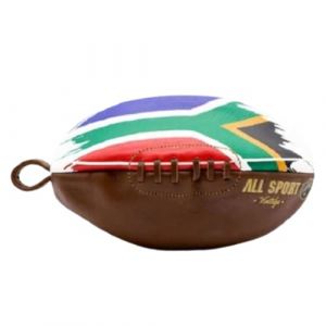 ALL SPORT VINTAGE - Trousse De Toilette Ballon de Rugby - Marron Vintage Et Drapeau Sud Africain - Cuir De Vachette - Cousu Main - Marque Fran&ccedil;aise - Personnalisable (ALL SPORT VINTAGE, neuf)