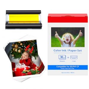 Cruxer Lot de 36 feuilles de papier photo compatible avec Canon Selphy CP1300 CP1500 KP-36in KP-36 3115B001(AA) 10 x 15 mm pour Cannon Selphy CP CP910 CP780 CP760 CP1000 CP1200 Cartouche d'encre (Cruxer, neuf)