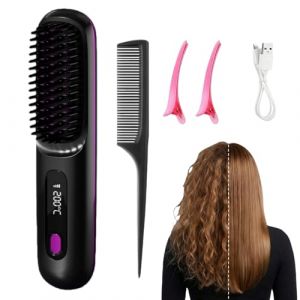 Naelyah Brosse Lissante Portable Naelyah &ndash; GoBrosse Pro brosse lissante cheveux sans fil mini lisseur cheveux avec &eacute;cran 3 temp&eacute;ratures r&eacute;glables peigne chauffant ionique, voyage et domicile (US-XINGYUE, neuf)