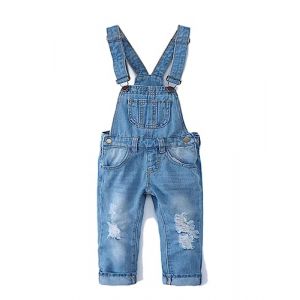 KIDSCOOL SPACE Petite Fille Garçon Jean Salopette, Pantalon Slim Mignon Denim Déchiré Pour Tout-Petit, Bleu Clair, 6-7 Ans (kidscool space, neuf)