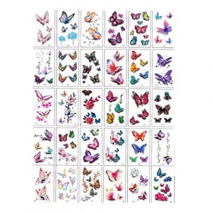 Tatouage autocollant, Tatouages ​​Temporaires, 30 Feuilles 3D Papillon Color&eacute; Autocollants De Tatouage Temporaire Minuscule Clavicule &Eacute;paule Poignet Cheville R&eacute;aliste Faux Tatouage Kit (WSWDMYXD, neuf)