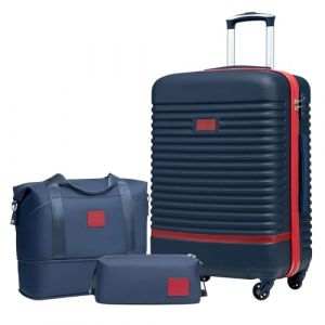 COOLIFE Valise Trolley Valise de Voyage en ABS Coque Rigide Trolley 4 Roues Serrure TSA La Valise Contient 1 Sac de Voyage et 1 Trousse de Toilette (Bleu/Rouge, Lot de 3 valises Moyennes) (Coolife EU Directly, neuf)