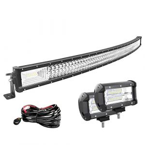 Willpower 132cm 52'' 675W Barre LED Incurvé + 2pcs 18cm 72W Phare de Travail LED + Faisceau de Câblage Rampe LED Bar a LED 12V 24V Étanche Projecteur LED pour 4x4 Voiture Camion Tracteur Quad Bateau (YZ-EU, neuf)