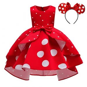 Lito Angels Deguisement Mouse Enfant Fille, Robe &agrave; Pois Rouge et Blanc, Anniversaire Fete Carnaval, avec Oreilles de Souris Serre-tete, Taille 6 &agrave; 7 ans (Lito Angels FR, neuf)