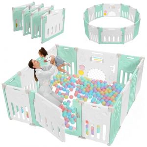 Dripex Parc B&eacute;b&eacute; Modulable et Pliable avec Porte et Panneau d'Activit&eacute;, Parcs Enfant Modulable 14 Panneaux Plastique, 150x150x62cm, Facile &agrave; Assembler et Transporter en Int&eacute;rieur/Ext&eacute;rieur, Vert (Dreamome FR, neuf)