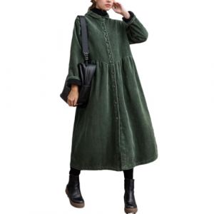 Veste en velours c&ocirc;tel&eacute; pour femme manteau long chaud d&eacute;contract&eacute; l&acirc;che vintage &agrave; manches longues boutonn&eacute; col &agrave; revers surdimensionn&eacute; (Vert,S) (Xiaoxmaoyi, neuf)