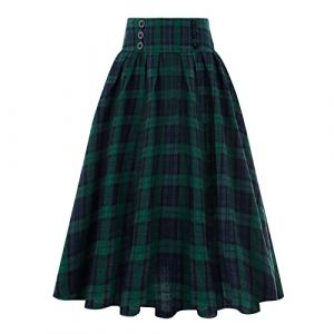 QinMMSPORTS Kilt Ecossais pour Femme Grande Taille &eacute;t&eacute; Casual Traditionnel Pliss&eacute;e Mode Pantalon Cargo Personnalit&eacute; Plaids L&acirc;che Jupe Robe (Vert, S) (QinMM, neuf)