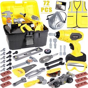 NCKIHRKK 72 Pi&egrave;ces Boite a Outils Enfant, Outils Enfant Outils de Construction et Accessoires, Etablie Bricolage Enfants, Caisse a Outil Enfants avec Perceuse &Eacute;lectrique pour 3 Ans+ (ZENTROVUS STORE LTD, neuf)