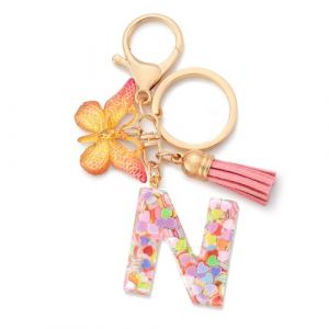 CHUQING Porte-cl&eacute;s avec initiales pour filles et femmes, rose, mignon papillon en forme de c&oelig;ur, pour sac &agrave; dos, cartable, Kc-n (CHUQING-FR, neuf)