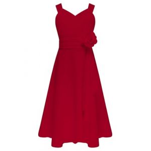 Miaeowve Robe Soirée Enfant Fille Princesse Plissé Robe en Mousseline de Soie Robe Mariage Demoiselle d'honneur Robe Première Anniversaire Fête Bourgogne 5-6 Ans (Miaeowve, neuf)