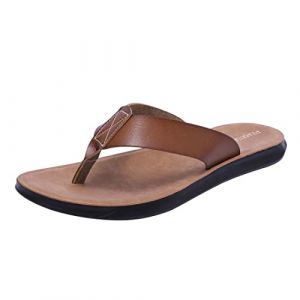 Harssidanzar Sandales tongs pour hommes, string d'été confortable soutien de la voûte plantaire chaussures de plage en cuir microfibre doux KM215,kaki,taille 42 (Harssidanzar Store, neuf)