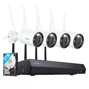 Reolink 4K Kit Cam&eacute;ra de Surveillance Wi-Fi 6 Ext&eacute;rieure, 2,4/5GHz WiFi, 12CH 2To NVR, 4X 8MP Cam&eacute;ra WiFi, Vision Nocturne Couleur, Kit Vid&eacute;o Surveillance avec D&eacute;tection Personne/V&eacute;hicule,RLK12-800WB4 (ReolinkEU, neuf)