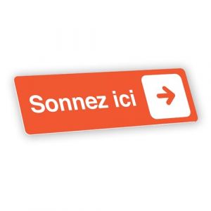 Plaque signalétique gravée autocollante Sonnez ici flèche droite - orange - format 12x3,7 cm (my-goodprice, neuf)