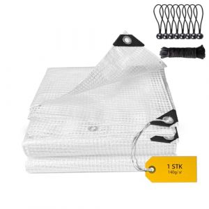 Bâche imperméable 3 x 3 m - Film grillagé - Résistant à l'hiver - Bâche grillagée en tissu - 140 g/m² - Transparent - Avec œillets - Pour protection des plantes - Serre de jardin - Bateau - Camion - (HKcongyue, neuf)