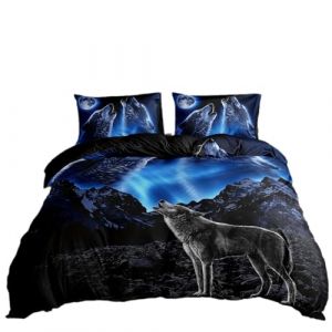 ZZTBQ 3D Loup Housse de Couette 140x200 Animaux Sauvages Enfant 1 Personne Parure de lit pour Enfants Garçons Filles Loup Gris Sets de Housse Couette en Microfibre Ensemble de Literie (ZZTBQ, neuf)