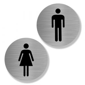 yotutun 2 Pieces Plaque Toilettes WC Hommes Femmes, Plaque de Porte Signal&eacute;tique Aluminium Bross&eacute; Signalisation WC pour Toilette Porte Restaurant Publique H&ocirc;tel Caf&eacute;t&eacute;ria (Ronde, 10 x 10cm) (ZEALBION SARL, neuf)