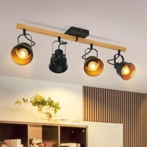 GBLY Plafonnier Spot 4 Flammes Noir : Plafonnier Vintage Pivotant 350° MAX.25W Douille E14 Spot Bois Industriel Barre pour Salon Chambre Bureau (sans Ampoule) (Gefunden, neuf)