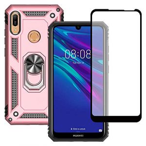 Yiakeng Coque pour Huawei Y6 2019 et Verre Tremp&eacute; D'&eacute;cran Protecteur, Silicone Antichoc D&eacute;fense Bumper Armure Housse Etui pour Huawei Y6 2019 (Or Rose) (yiakeng, neuf)