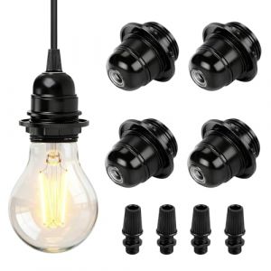 4 Pi&egrave;ces Douille Ampoule E27, 250V 4A Douille Lumi&egrave;re E27 a Visser en Plastique avec Abat-jour Bague Connecteur, Support de Lampe de Rechange pour Lampe de Table, Lampadaire Plafonnier (KangBinHuiStore, neuf)