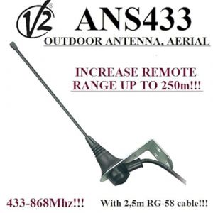 Antenne extérieure V2 ANS433 pour n'importe Quelle automatisation de Portail 433 à 868 MHz 50 Ohm Portée jusqu'à 250 m (SECURGATES, neuf)