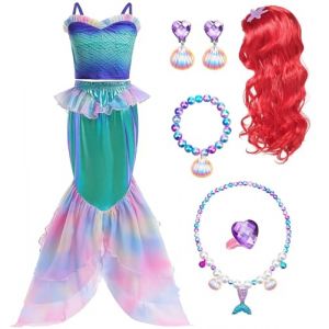 Filles Robe Princesse Sirène Enfant Déguisement Sirène Costume Sirène Filles Princesse avec Ensemble de Collier de Couronne Pour Costume Halloween Anniversaire Fêté Carnaval Cosplay，Pink 140cm (TOP BENEFIT LIMITED, neuf)