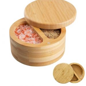 LWZko Boite Sel et Poivre, Boîte à Sel, Boîte à Sel En Bambou Avec Couvercle Magnétique Pivotant, pour Stockage Condiment Cuisine (1, Ovale) (LWZko, neuf)