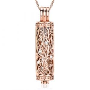 QGJNSGC Collier urne pour cendres pour homme et femme - Arbre de vie cylindrique - Bijou funéraire - Pendentif funéraire - Cadeau pour cendres, Acier inoxydable (QGJNSGC jewelry, neuf)