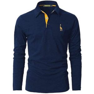VMSUCIJ Polo de Golf &agrave; Manches Longues Homme Girafe Broderie Couleur Pure Slim fit Coton Sport T-Shirts,Bleu,L (Zting, neuf)