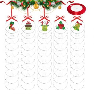DARENYI 50 Pcs Boule de Noel Transparente avec Ruban Rondes Boules de No&euml;l en Acrylique DIY D&eacute;coration de No&euml;l Pendentif pour D&eacute;coration de F&ecirc;te d'arbre de No&euml;l (7.6cm x 2mm) (DARENYI, neuf)
