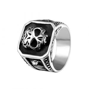 VELESAY Bague Skull Homme Acier Inoxydable T&ecirc;te de Mort Vintage Gothique Retro Rock Anneaux Cr&acirc;ne Bijoux (VALESAY store, neuf)