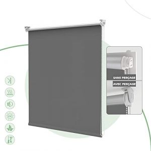 HOMEDEMO Store Enrouleur Occultant Isolant Thermique Opaque Gris Foncé 85x150cm Rideau occultant Fixation avec ou sans perçage (Uniquy, neuf)