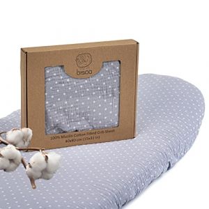 Bisoo 37x80 / 40x80cm Drap Housse Ajustable pour Landau, Nacelle, Poussette et Couffin - 100% Mousseline - Naturellement Hypoallerg&eacute;nique et Extr&ecirc;mement Doux - Imprim&eacute; &agrave; Pois (Baby Blue) (Bisoo LLC, neuf)