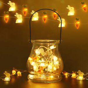 Ulikey Guirlande Lumineuse de Pâques, Guirlande Lapins et Carottes, 20 LED décoration de Pâques avec lapin carotte et Bouteille, Lumineuse Carottes Lumières pour la maison intérieur extérieur Pâques (HALOROMAN  ETRADE, neuf)