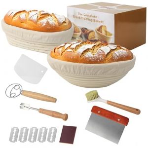 Lot de 10 Pi&egrave;ces Banneton pour Pain,23cm Ronde et 25 cm ovale de Corbeille a Pain,Panier de Fermentation pour la Cuisson du pain,panier ferment&eacute; tress&eacute; &agrave; en rotin naturel,pour la cuisson du pain (VOICU LAWE S.R.L., neuf)