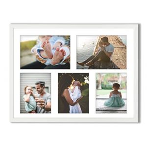 aFFa frames Tisar 40x50 cm Cadre photo en bois avec verre synth&eacute;tique incassable multi-vues Cadre Multi Photo avec Passe-Partout 5 ouvertures pour 2 images 15x21 cm et 3 images 13x18 Blanc (77) (aFFa frames, neuf)
