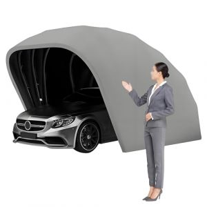 Abri De Voiture Semi-Automatique en Acier Inoxydable, Gris, Pliable Et Durable, Garage Mobile, 5,9 x 2,7 x 2,45 m (HLF+FFF888, neuf)