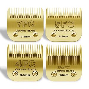 7FC/5FC/4FC/3FC Lames de Tondeuse à Chien en céramique, compatibles avec Moser 45-50/Heiniger/Andis/Oster A5/Wahl KM10/Moser 50, Pack de 4-Or (Dodaer, neuf)