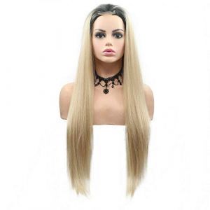 HBYLEE Perruque blonde pour cosplay - Cheveux synthétiques pour femme - Pour fête d'été - Cosplay - Blonde courte - Ombre à l'avant - Perruque longue - Cheveux queen - Perruque naturelle avec dentelle (弘玟商贸店, neuf)