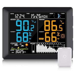 Sainlogic Station Météo Interieur Exterieur Sans Fil avec Thermomètre, Hygromètre, Écran Couleur 21 cm, Horloge Radio DCF, Baromètre, Phase Lunaire et Prévisions (Sainlogic-EU, neuf)