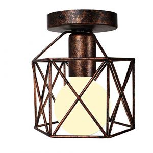 STOEX Retro Plafonnier Industrielle en Métal Carré Fer, Suspension Cage Cube Luminaire E27 pour Salon Chambre Café Bar Restaurent Entrée Couloir (Rouille) (STOEX, neuf)
