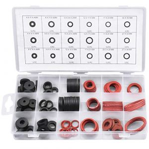 141 PCS Joint Rondelle en Caoutchouc et Joint Fibre, 18 Tailles Joint Plat d'Etanchéité, Assortiment de Rondelles pour Robinet, Vanne, Pompe, Plomberie -Noir et Rouge (bettsour, neuf)