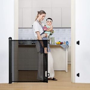 COMOMY Barriere de Securite Retractable 0 à 140cm, Barrière Extensible pour Bébés,Chats et Chiens,Utilisation d'Une Seule Main,Gain de Place,Barrière Escalier Bébé pour Escalier/Grille/Extérieur,Noir (comomy（fr）, neuf)