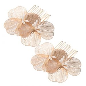 MUCKLILY 2 pièces Peigne à Cheveux Floral Doré pour Mariée Accessoire de Mariage Vintage Élégant Baroque pour Événements Spéciaux et (Senike, neuf)