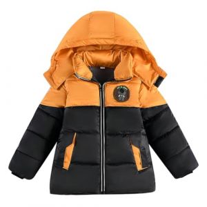 linboo Manteau Enfant Doudoune Garçon Blouson d'Hiver Chaud Veste Doublure Polaire Parka à Capuche Fourrure, Jaune, 7-8 ans (TBONBON-EU, neuf)