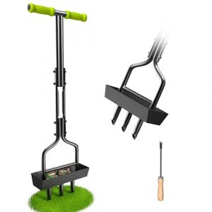 SUNEOWALY Aérateurs de Gazon Manuels, Aérateur de Pelouse Aérateur à Gazon Manuel Aérateur Gazon Aerateur Pelouse Core Aérateur avec Bac de Rangement et Outils de Jardin, Noir-Poignée Verte (Sunway Globe, neuf)