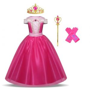 Fille Robe de Princesse Aurore Déguisement Aurore Fille Costume Déguisement de La Belle au Bois Dormant pour Fêtes Anniversaires Carnaval Halloween 9-10 ans (WMANG, neuf)