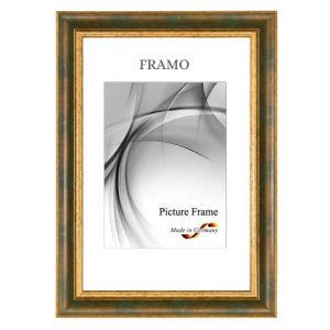 FRAMO N&deg;48 - Cadre photo baroque - 23 x 27 cm - En bois massif - Marron fonc&eacute; dor&eacute; - Style r&eacute;tro vintage antique - Avec vitre en verre synth&eacute;tique anti-reflet incassable et crochets de suspension en (Framecenter24_online, neuf)